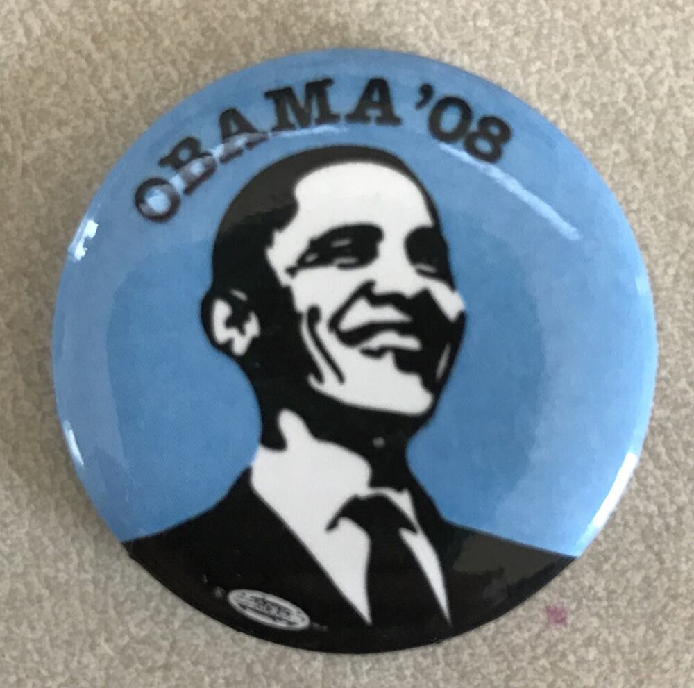 Vintage 2008 Obama ‘08 Presidential Blue Campaign Button Pin USA Union Made